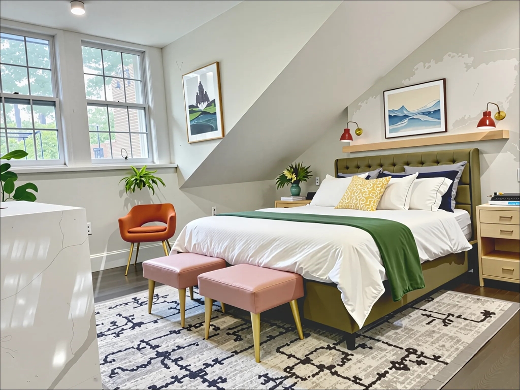 105 Charles Street, Unit 6 Boston, MA 02114 - Photo 4 of 7 a bed sitting in a bedroom next to a window with a lamp and rug