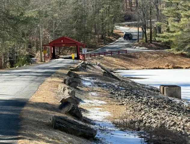 a view of a yard with car parked