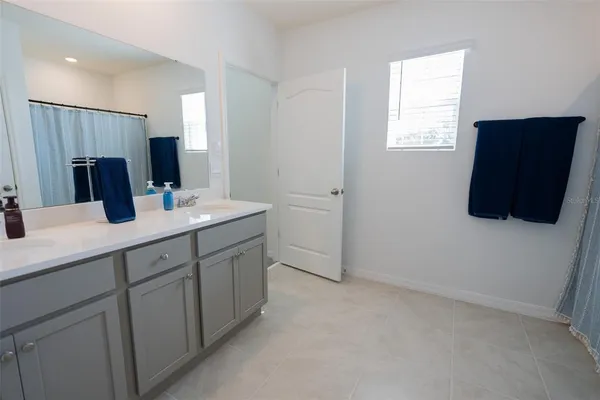 a bathroom with a sink a mirror and a shower