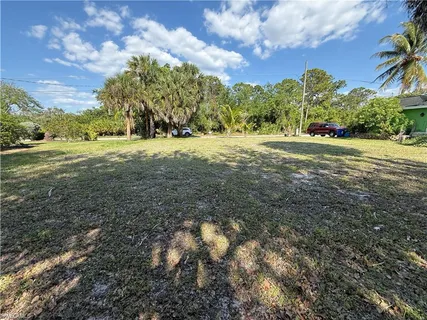 a view of outdoor space with trees all around