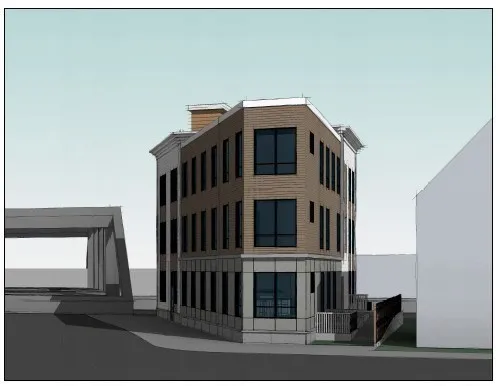 a view of a building from a balcony