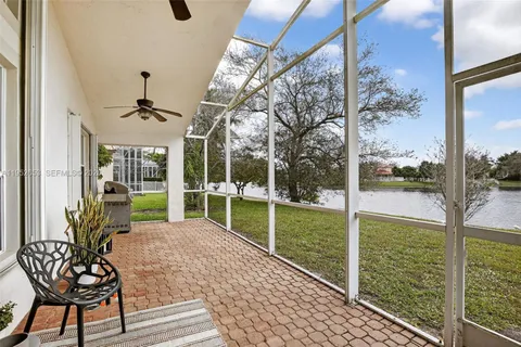 a view of a balcony with lake view