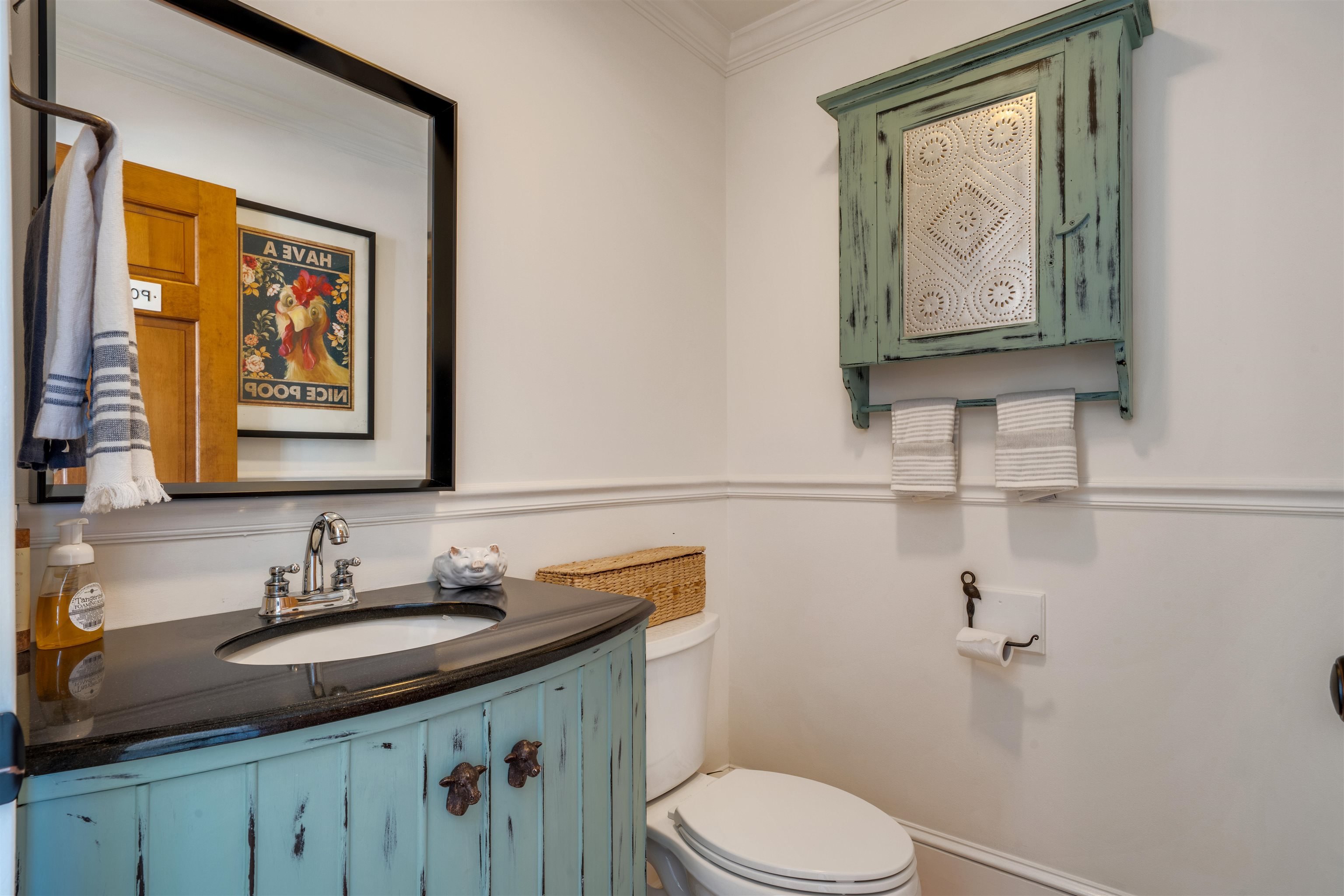 892 Weeks Landing Road Erma, NJ 08204 - Photo 21 of 50 a bathroom with a granite countertop sink a toilet and mirror