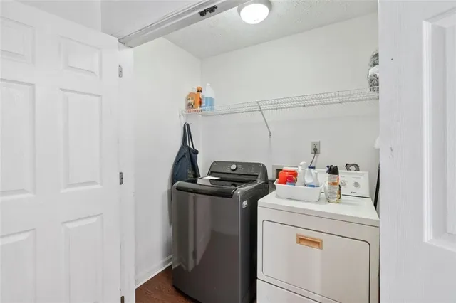 a storage room with washer and dryer
