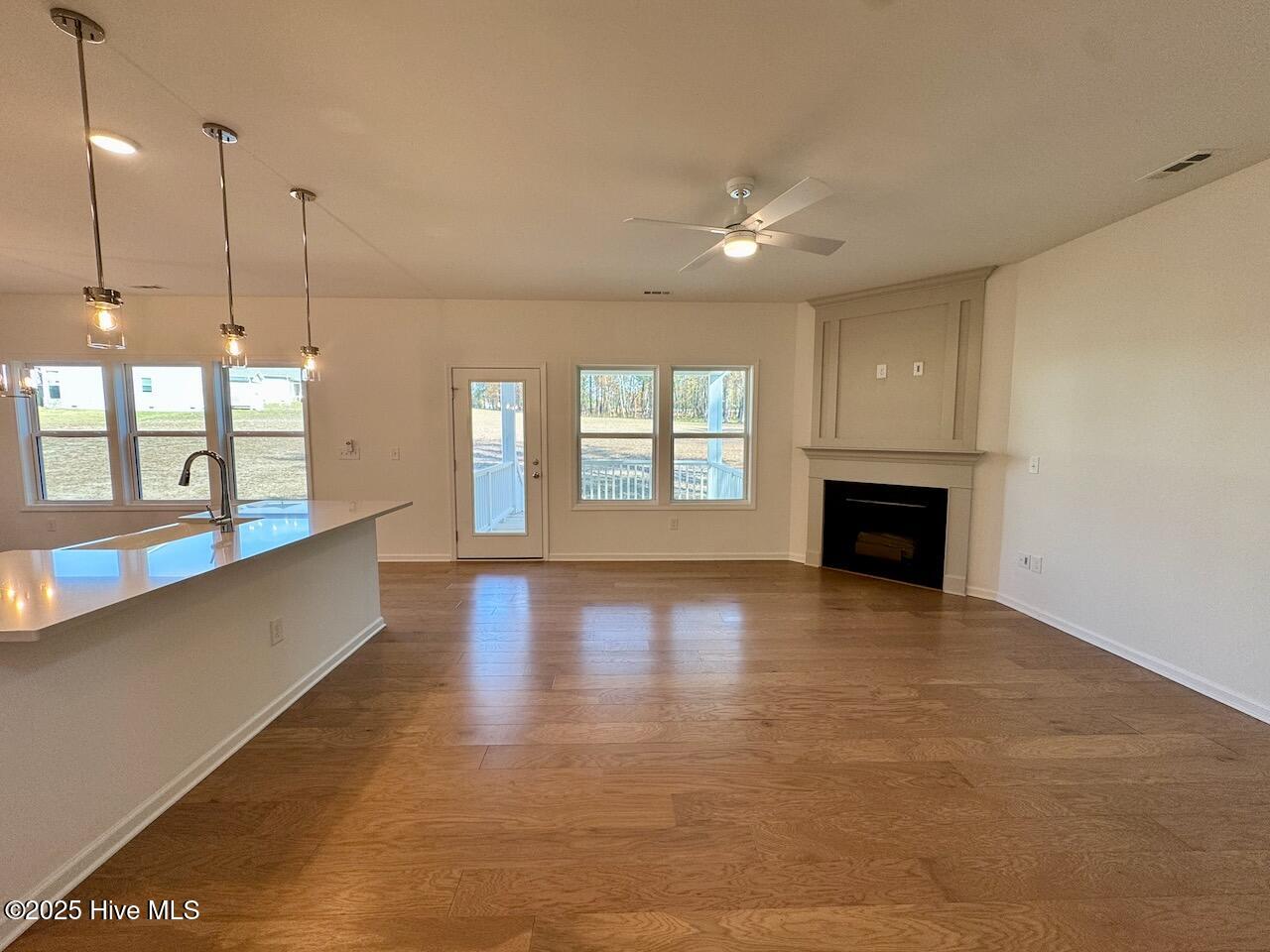45 Covey Rise Way Lillington, NC 27546 - Photo 6 of 62 HIGHLIGHTS: Pillar Oak-Sand Engineered Hardwood Floors, Ceiling Fan, and Gas Log Fireplace with Surround and Mantle with Trim Work.