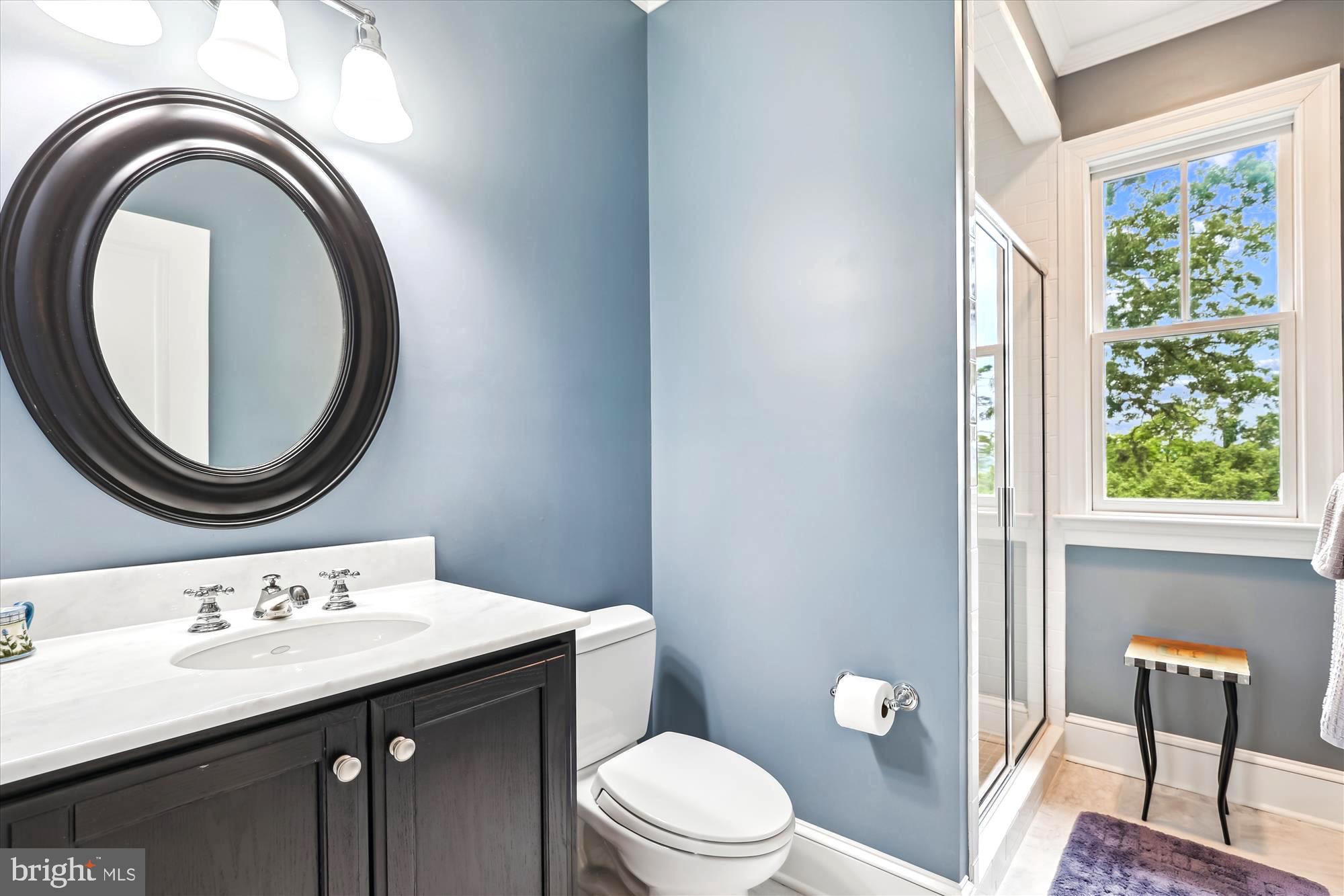 2213 King Place Northwest Washington, DC 20007 - Photo 27 of 40 a bathroom with a sink a toilet and a mirror
