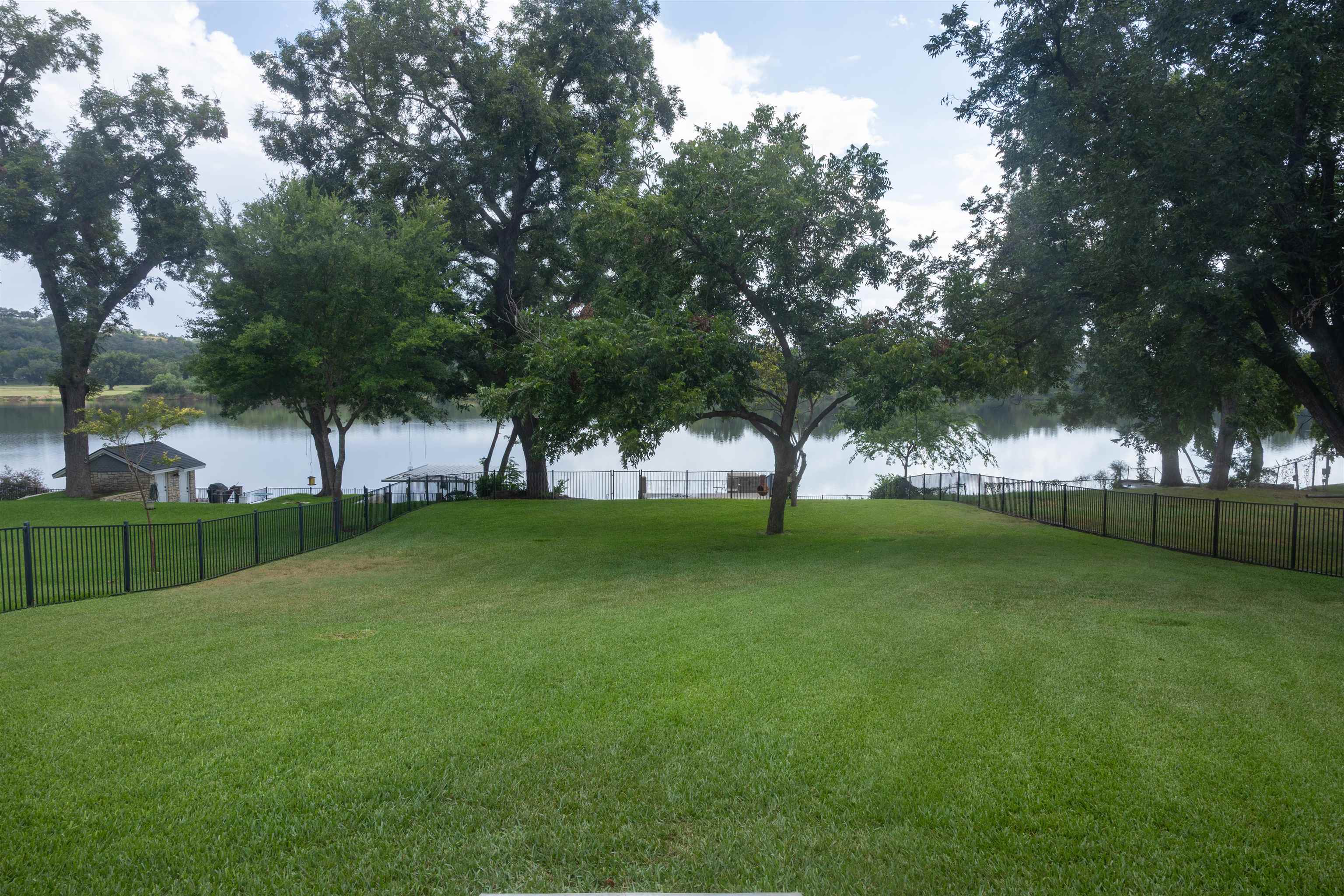 a view of field with tall trees
