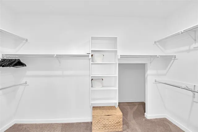 a view of walk in closet with empty racks
