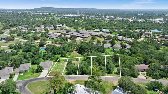 a view of a city with lush green forest