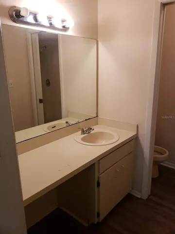 a bathroom with a sink a mirror and a toilet