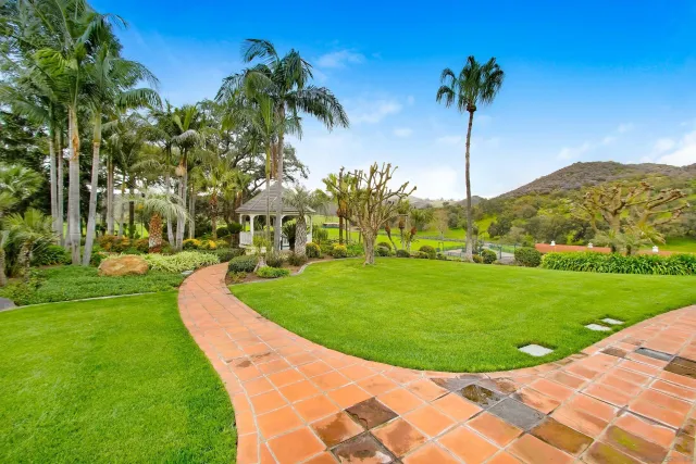 a view of a garden with a flower garden
