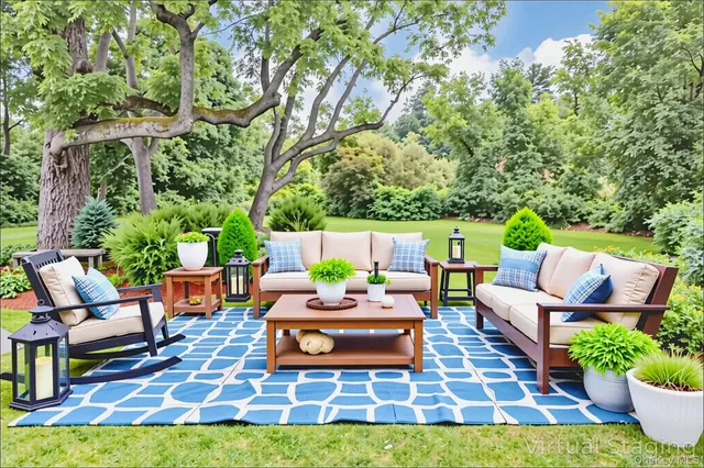 a swimming pool with trees in the background