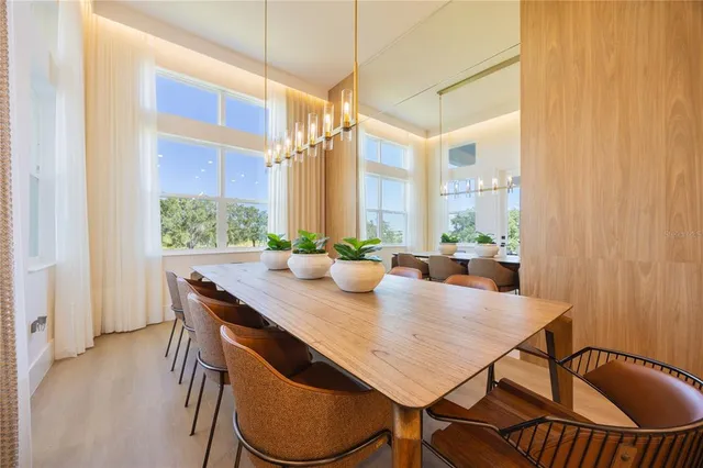 a view of a dining room and furniture