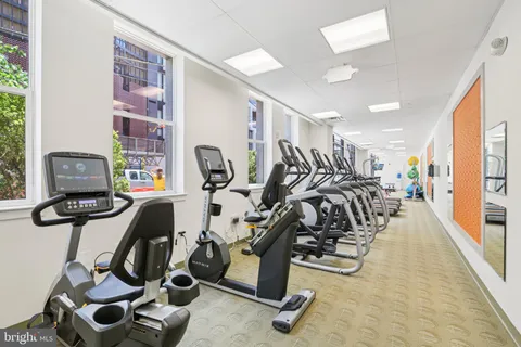 a view of a room with gym equipment