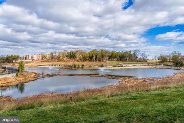 a view of a lake with houses in the back
