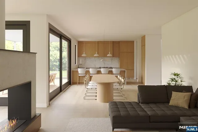 a living room with a couch and a table