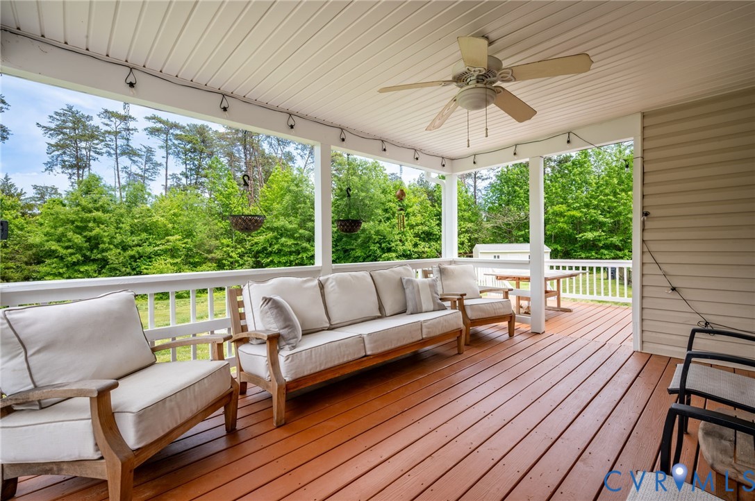 3090 Poor House Road Goochland, VA 23063 - Photo 28 of 32 Spacious covered deck featuring a ceiling fan, str
