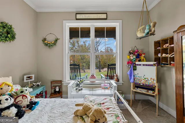 a building outdoor space with patio furniture and potted plants