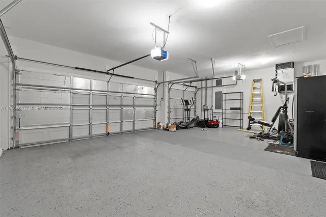 a view of a garage with furniture