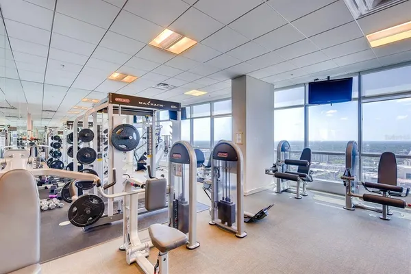 a view of a room with gym equipment