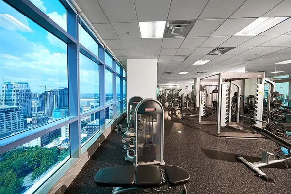 a room with gym equipment