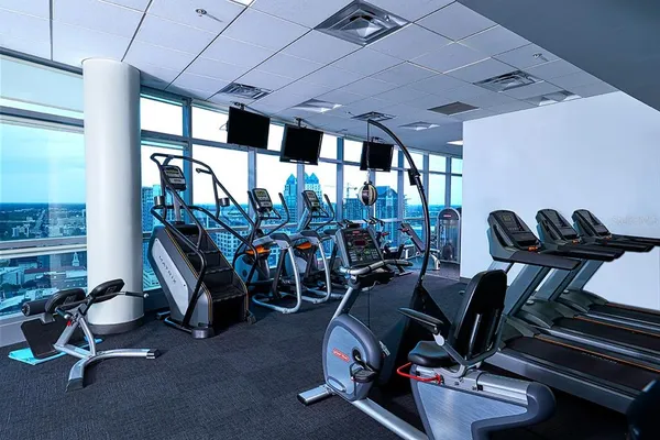 a view of a room with gym equipment