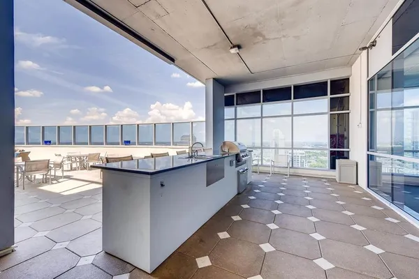 a large room with a large window