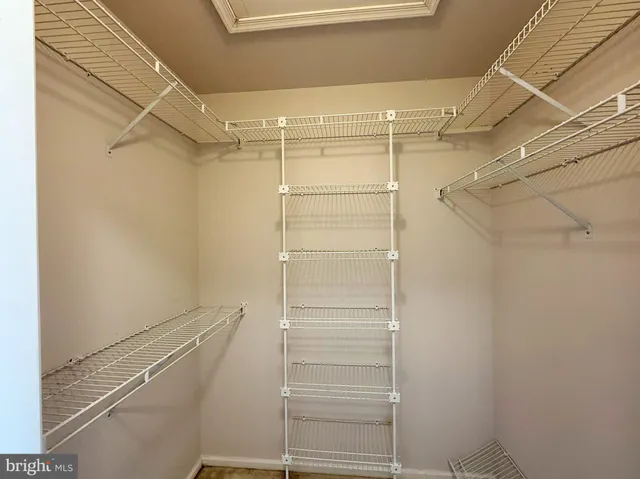 a view of walk in closet with empty racks