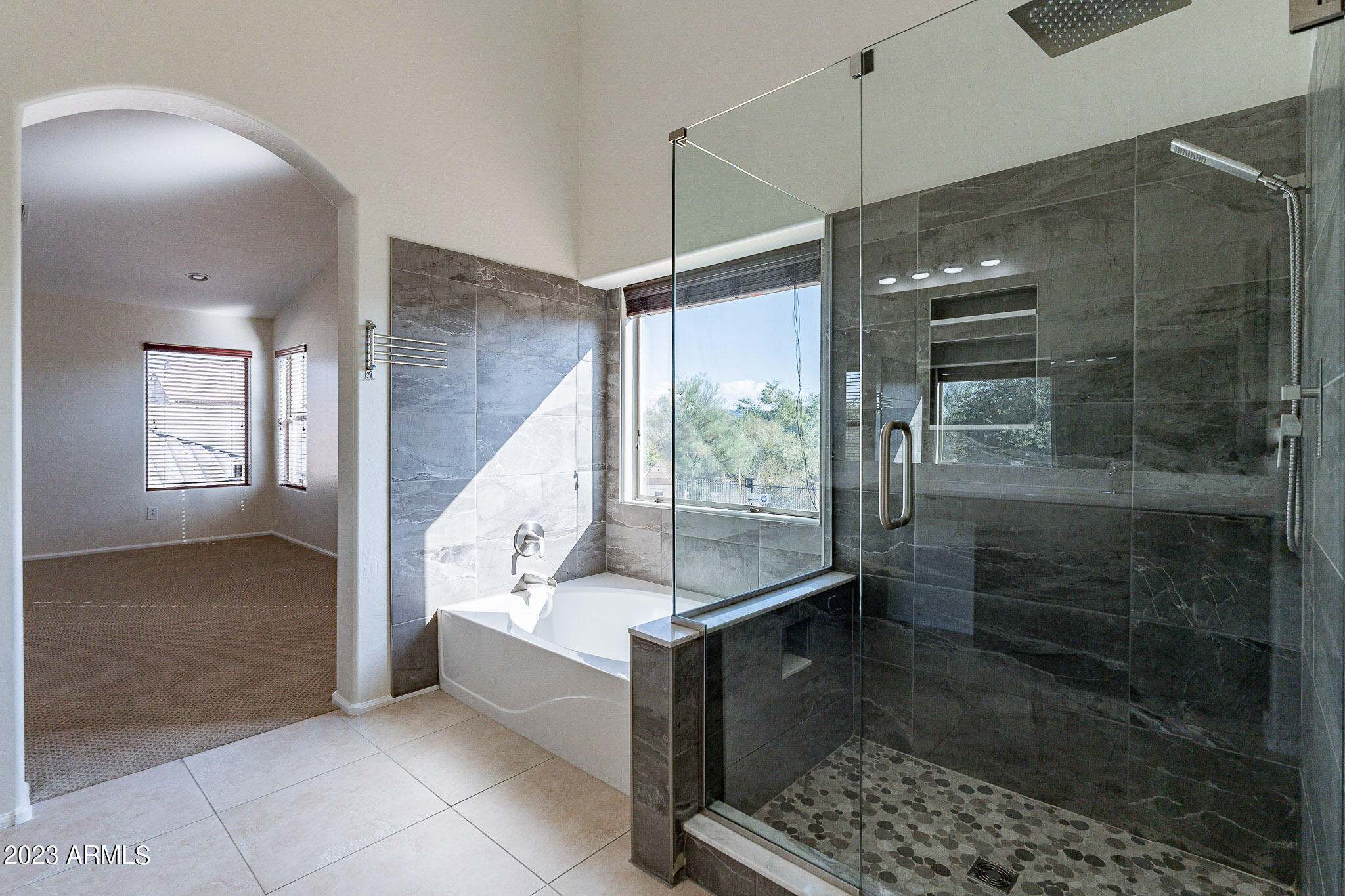 2943 East Quiet Hollow Lane Phoenix, AZ 85024 - Photo 46 of 65 a bathroom with a glass shower door