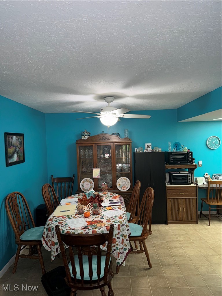 22968 Maple Ridge Road, Unit 108 North Olmsted, OH 44070 - Photo 19 of 24 Dining space featuring a textured ceiling and ceiling fan