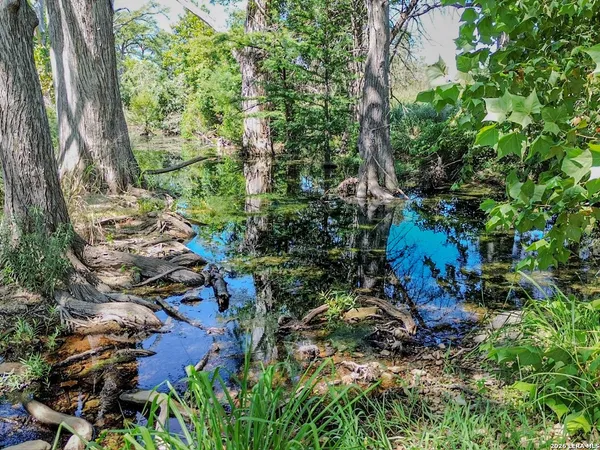 an aerial view of residential house with outdoor space and trees all around