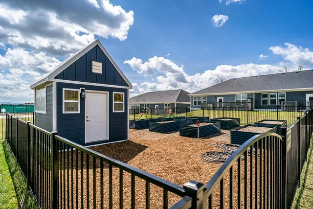 an aerial view of a swimming pool
