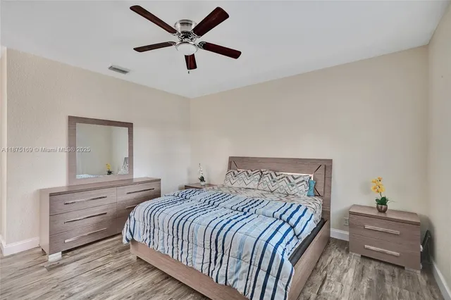 a bedroom with a bed and a dresser