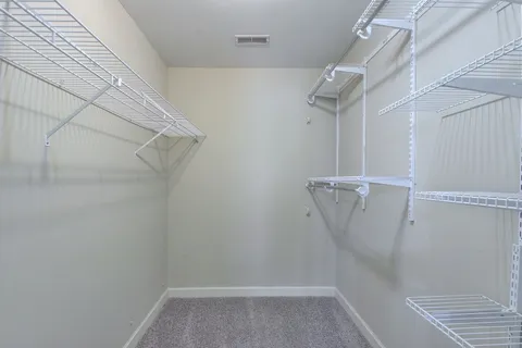 a view of walk in closet with empty racks