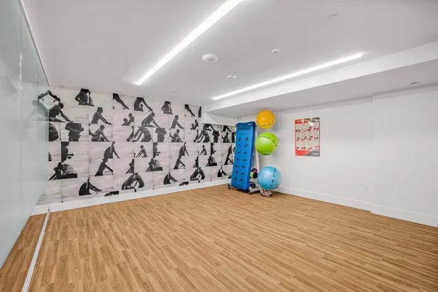 a view of a room with gym equipment