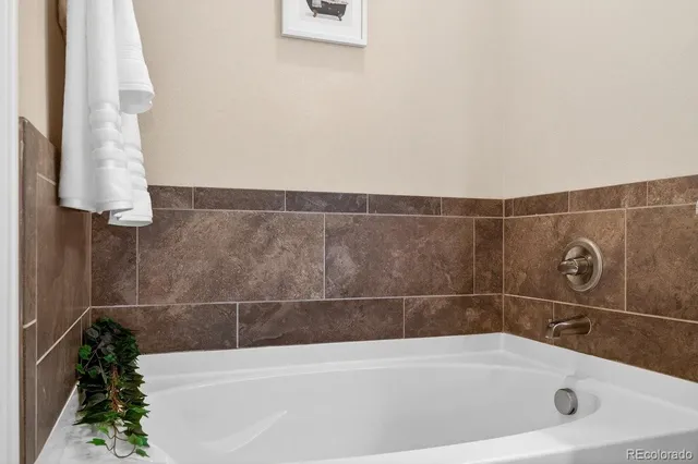 a bathroom with a bath tub