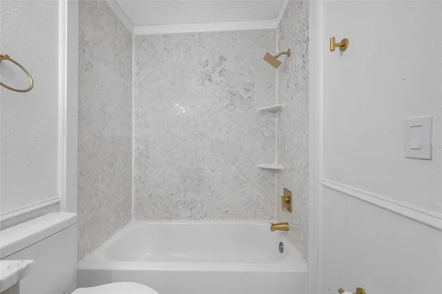 a bathroom with a bathtub