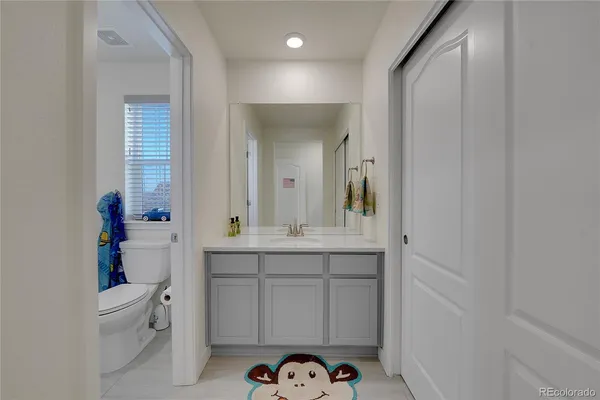 a bathroom with a sink a toilet and a mirror