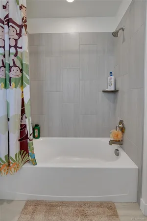 a bathroom with a bathtub