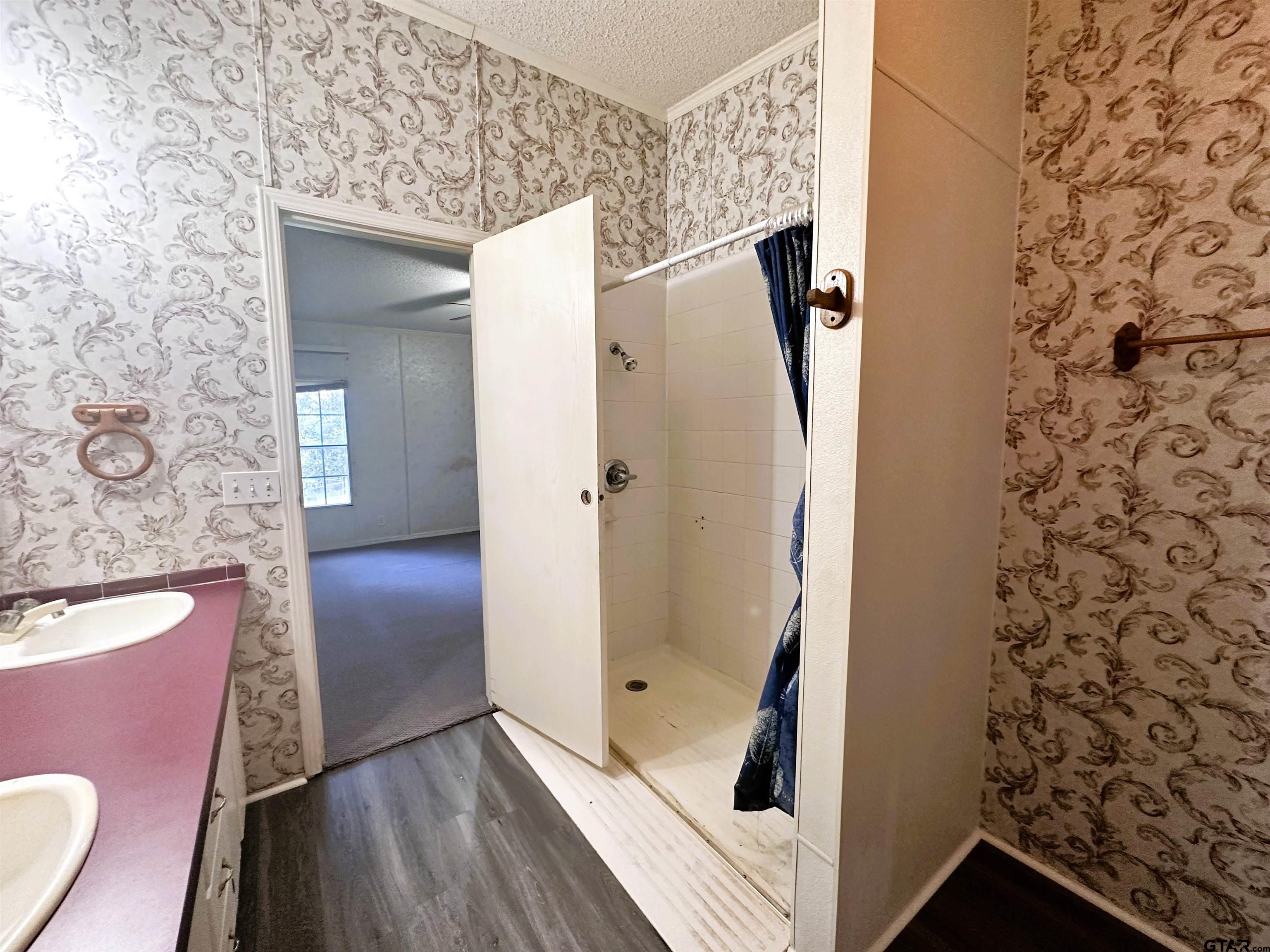 21232 Sand Jack Road Larue, TX 75770 - Photo 25 of 39 a bathroom with a granite countertop shower and a sink