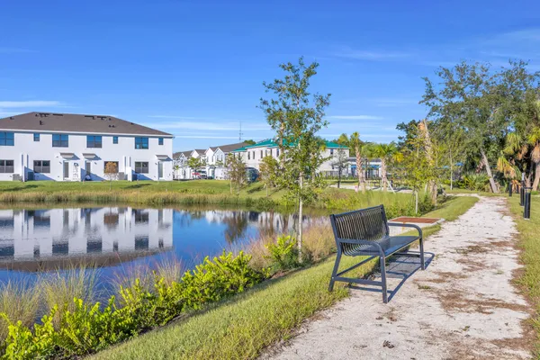 a view of a lake with a big yard