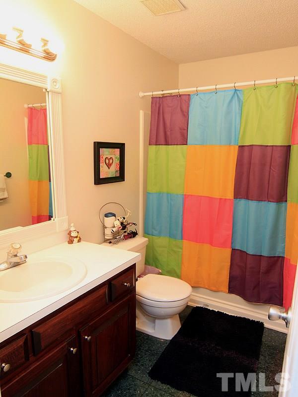 4009 Rockside Hills Drive Raleigh, NC 27603 - Photo 18 of 25 a bathroom with a sink a toilet and a mirror