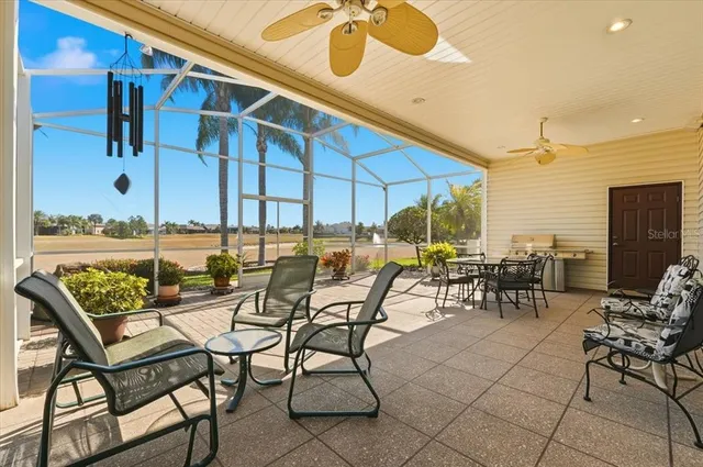 a view of a lake with a palm tree and a beach