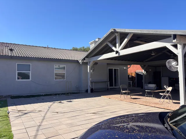 a view of a house with a patio