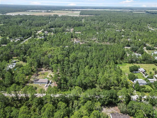 a view of a green field with lots of trees