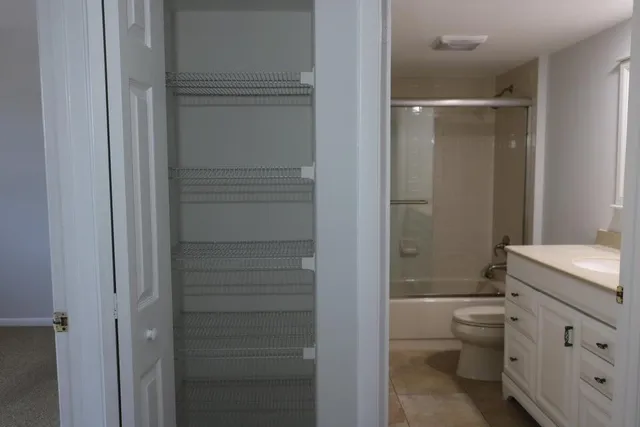 a view of a small space with a window