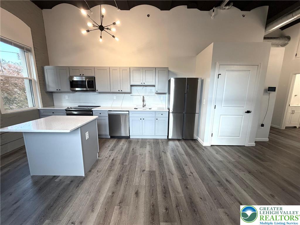 810 Monocacy Street, Unit 303 Bethlehem, PA 18018 - Photo 2 of 24 a large kitchen with cabinets wooden floor and stainless steel appliances