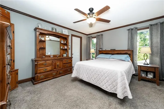 a bedroom with a large bed and a window