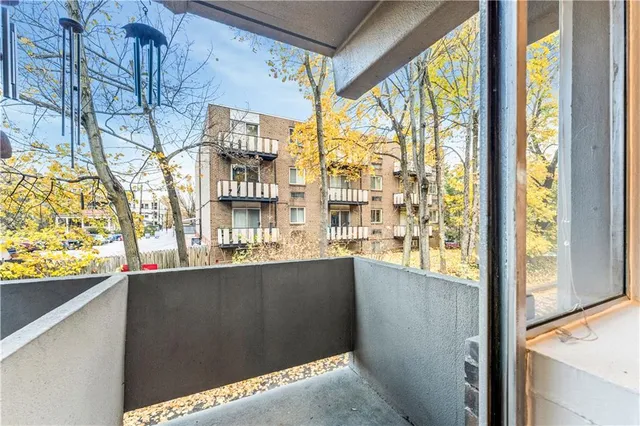 a kitchen with a large window