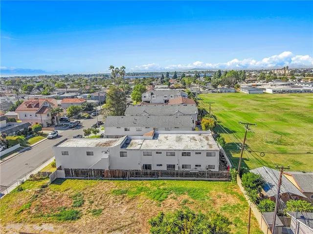 a view of a swimming pool and an outdoor space
